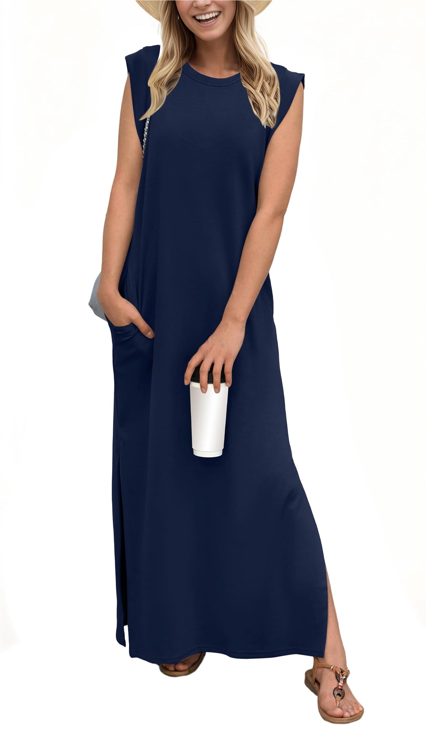 Usphonecards - Summer hot sale - women's casual loose split wrinkle free maxi dress