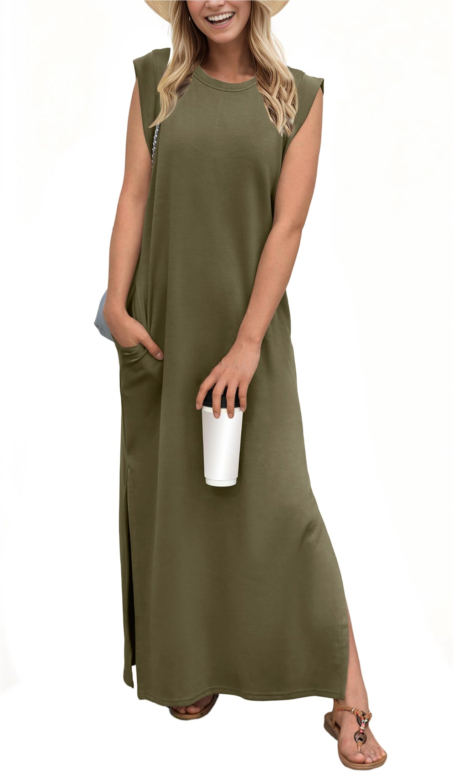 Usphonecards - Summer hot sale - women's casual loose split wrinkle free maxi dress