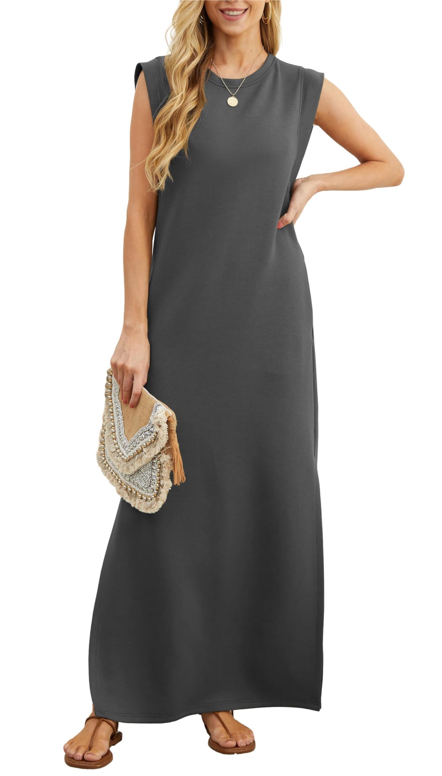 Usphonecards - Summer hot sale - women's casual loose split wrinkle free maxi dress