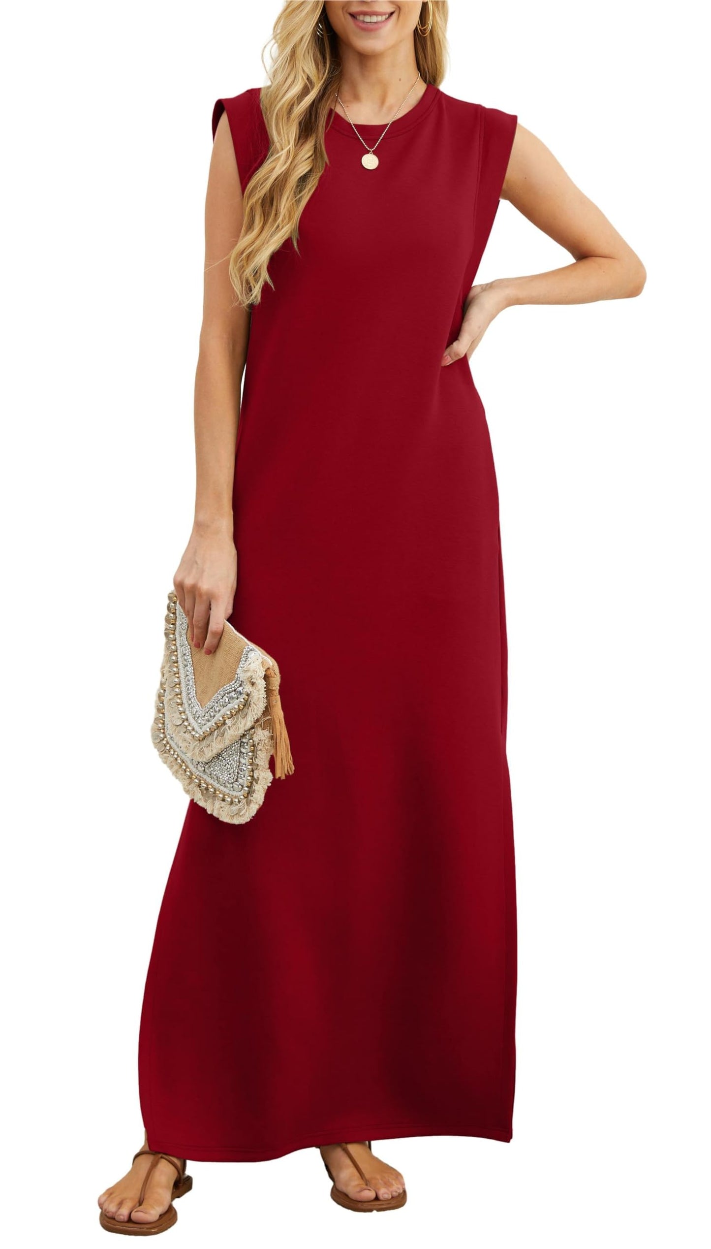 Usphonecards - Summer hot sale - women's casual loose split wrinkle free maxi dress