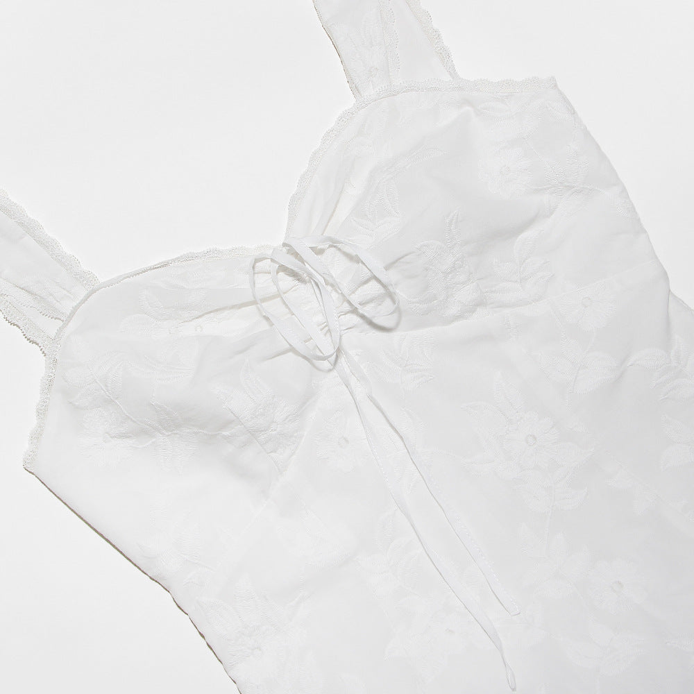 Usphonecards - Summer hot sale - White Crochet Suspender Backless Skirt
