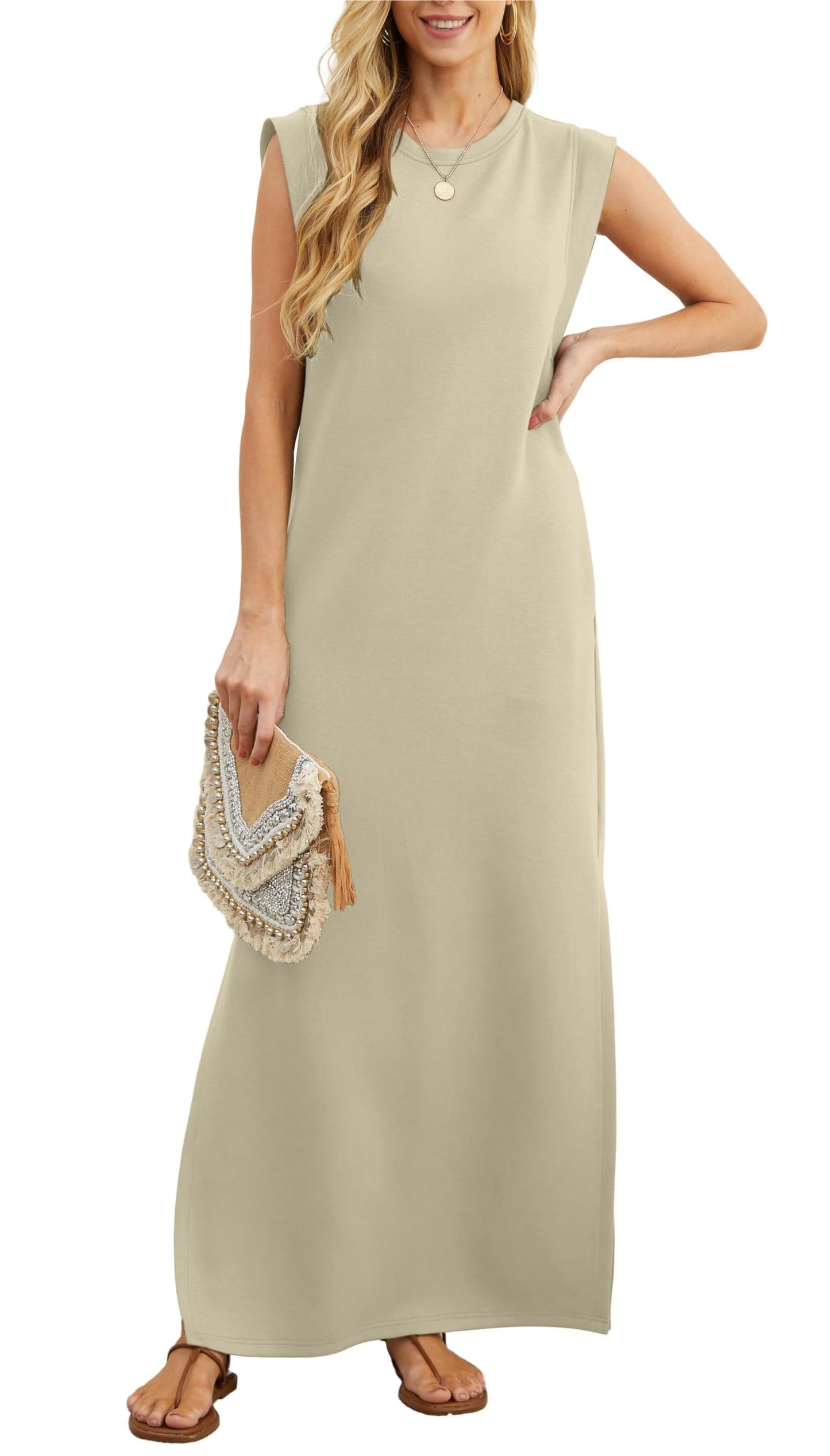 Usphonecards - Summer hot sale - women's casual loose split wrinkle free maxi dress