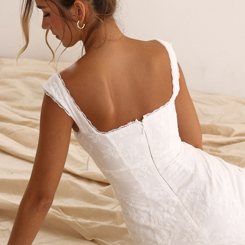 Usphonecards - Summer hot sale - White Crochet Suspender Backless Skirt