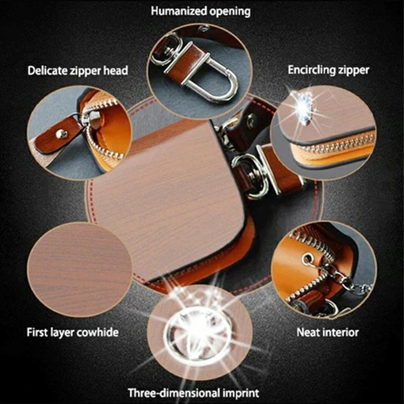 Usphonecards - Car Logo Leather Wood Grain Car Key Case