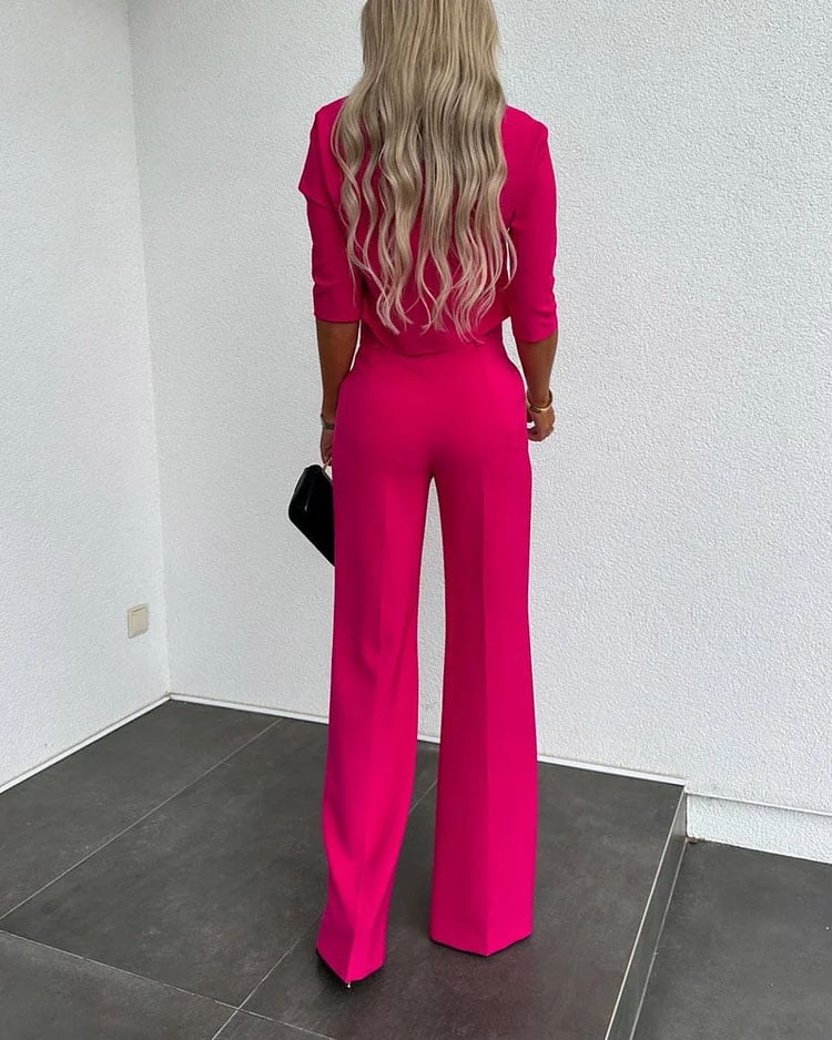 💥Hottest items this month - Solid Color Jacket & High Waist Straight Pants Set - naotstore