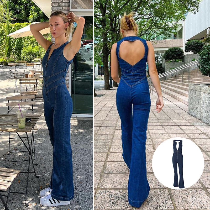 Usphonecards - Women&#39;s backless sweetheart denim jumpsuit