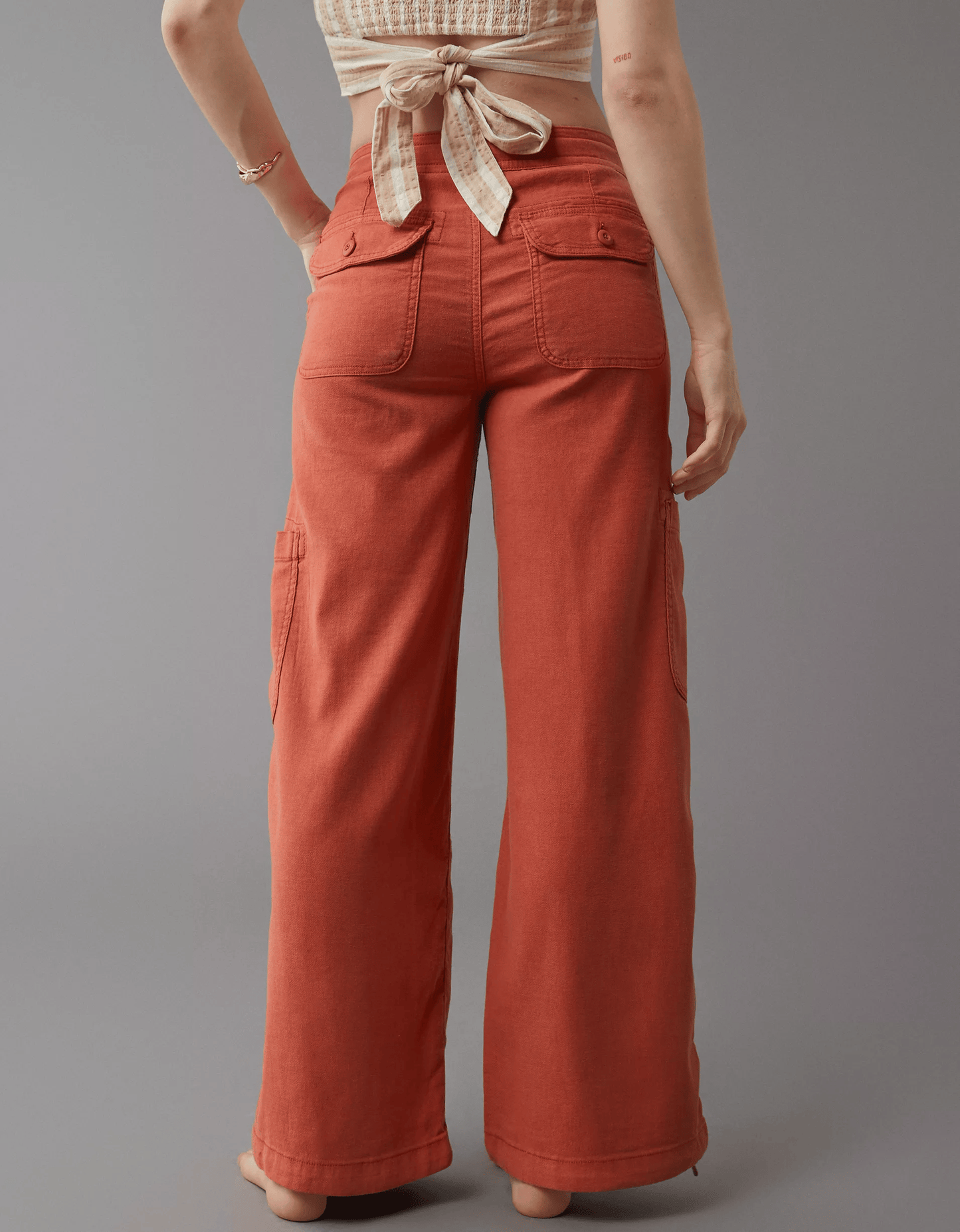 Usphonecards - Linen-Blend Wide-Leg Cargo Pant