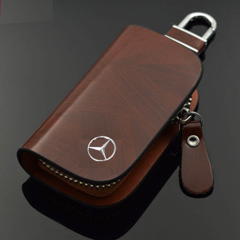 Usphonecards - Car Logo Leather Wood Grain Car Key Case