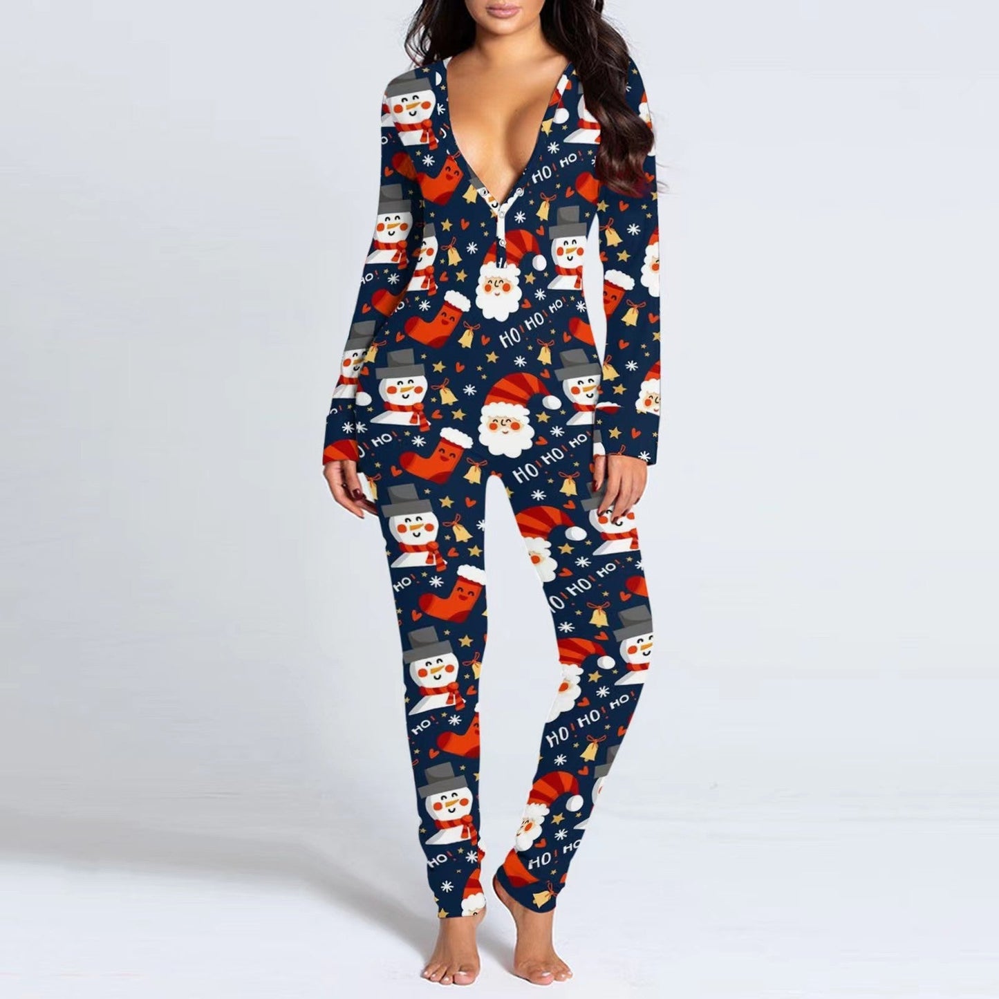 Usphonecards - Christmas Button Flap Sexy Jumpsuit For Women