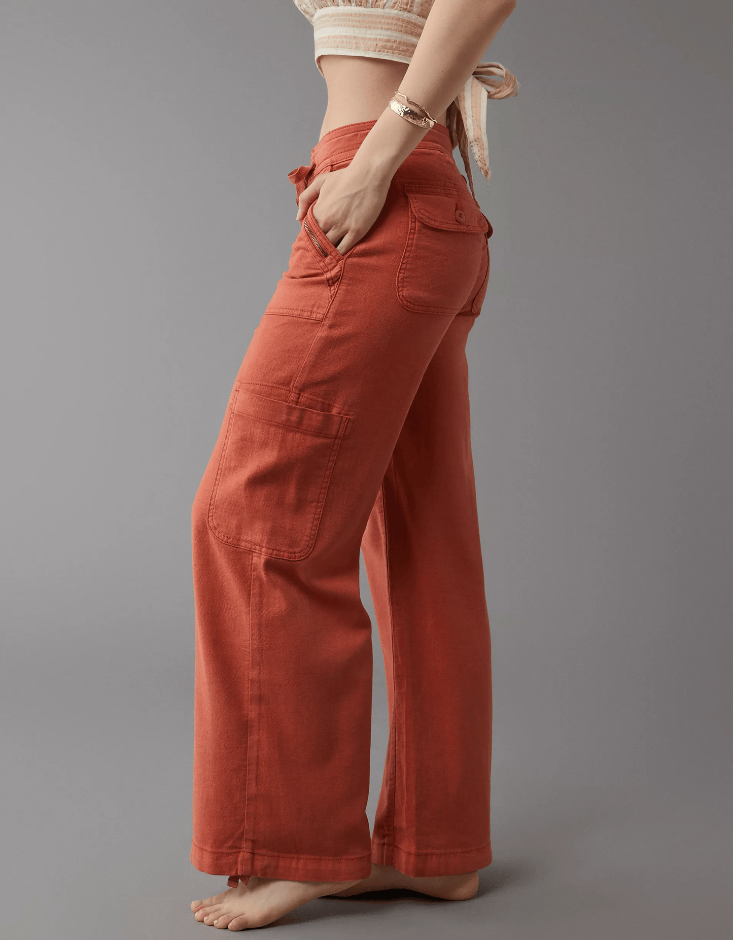 Usphonecards - Linen-Blend Wide-Leg Cargo Pant