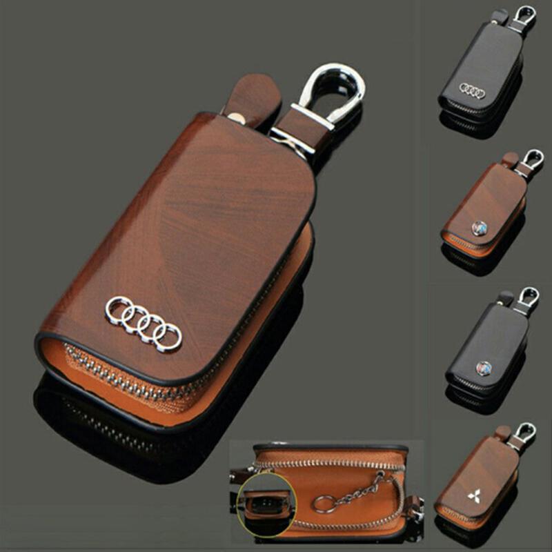 Usphonecards - Car Logo Leather Wood Grain Car Key Case