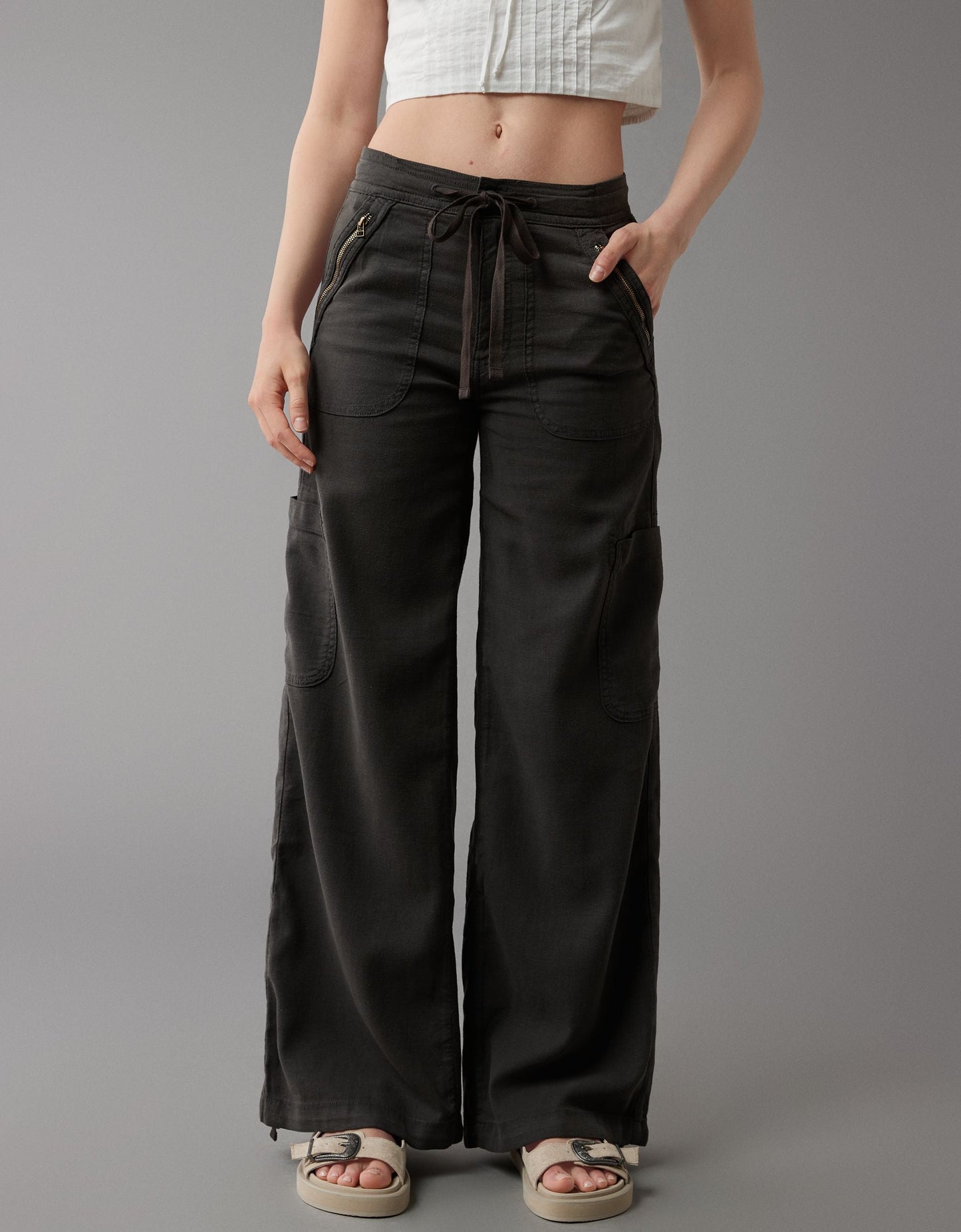 Usphonecards - Linen-Blend Wide-Leg Cargo Pant