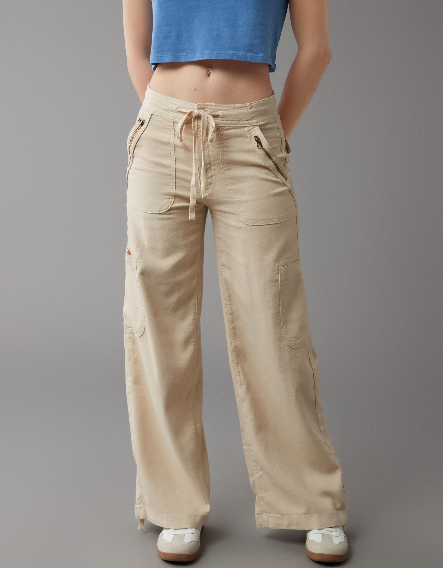 Usphonecards - Linen-Blend Wide-Leg Cargo Pant