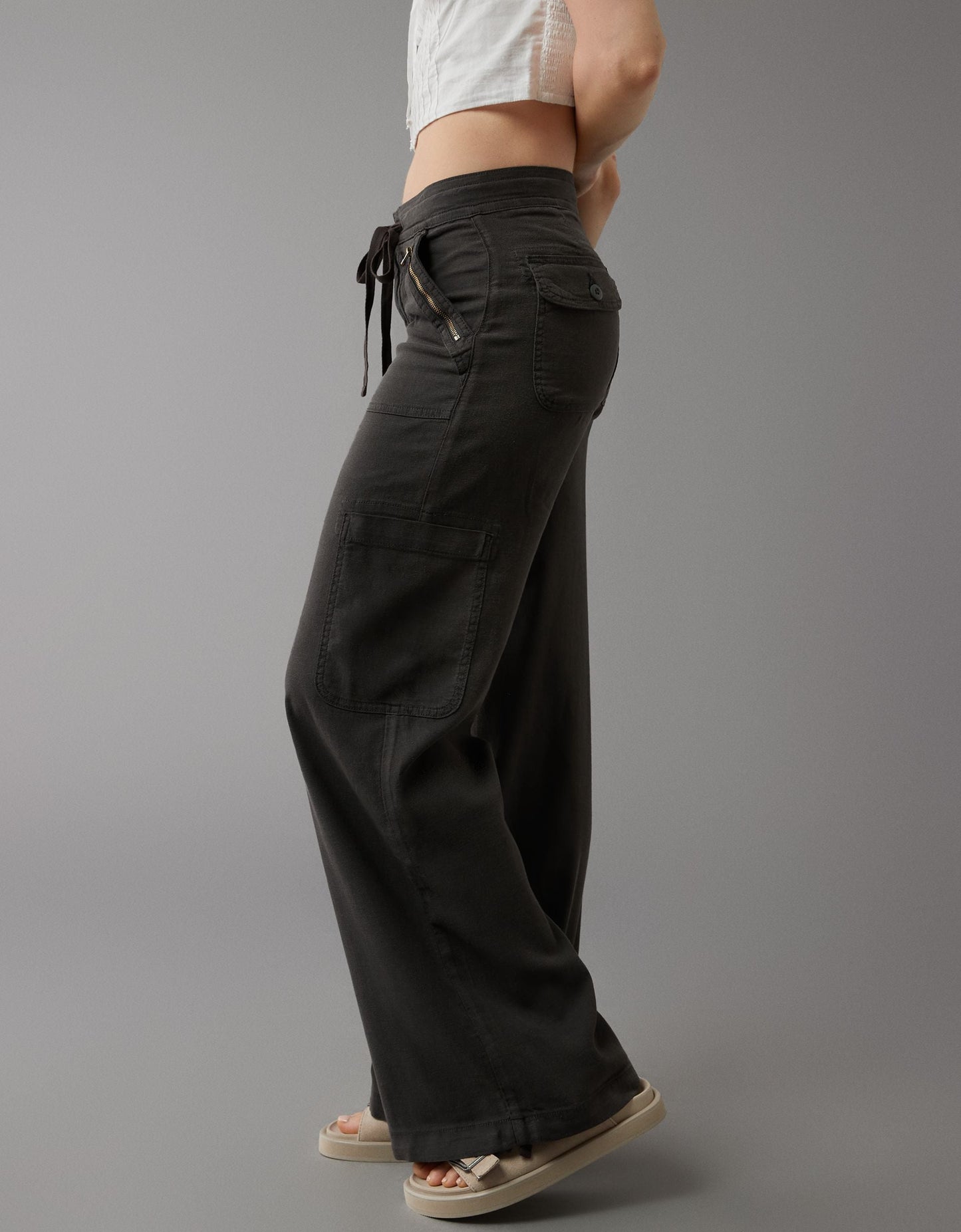 Usphonecards - Linen-Blend Wide-Leg Cargo Pant