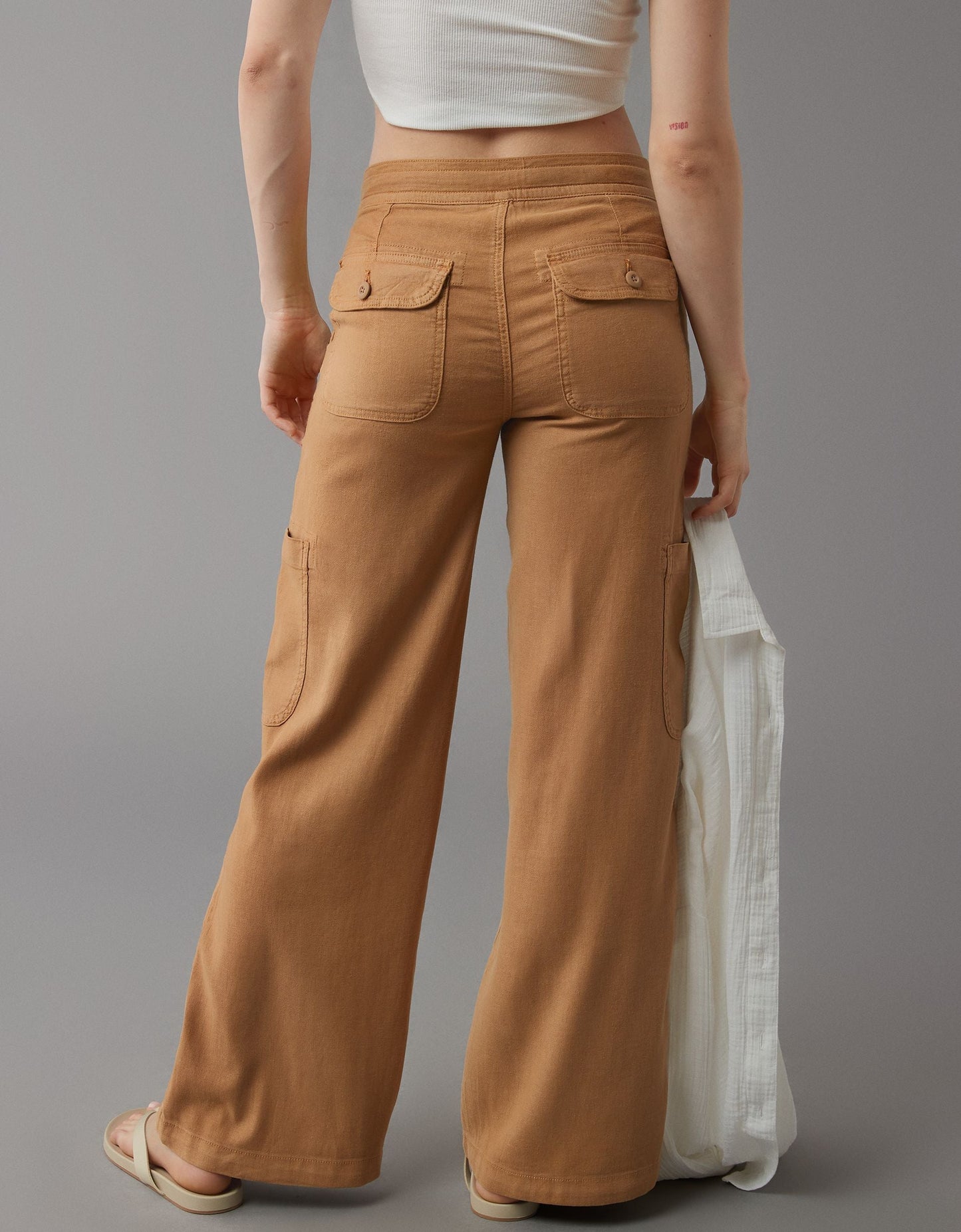 Usphonecards - Linen-Blend Wide-Leg Cargo Pant