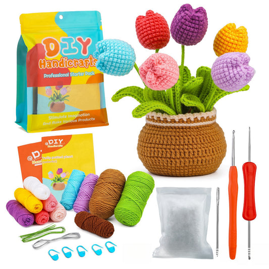 Plant potted handmade diy knitted ornaments material package (tulip)