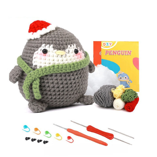 Crochet handmade diy woolen knitting ornaments material package (gray penguin)