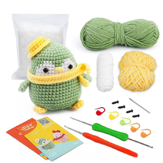 Crochet handmade diy wool knitting ornaments material package (green penguin)