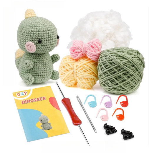 Crochet handmade diy woolen knitting ornaments material package (green dinosaur)