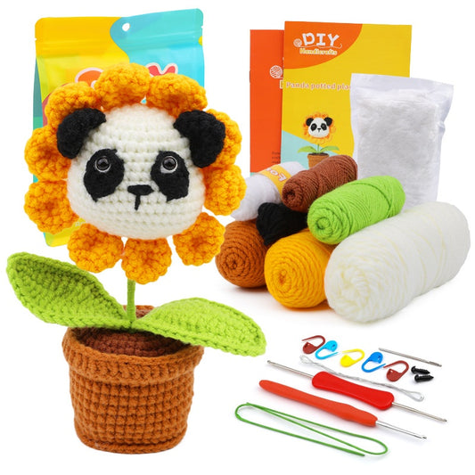 Crochet Handmade DIY Cute Panda Potted Plant Yarn Material Kit