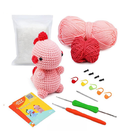 Crochet handmade diy woolen knitting ornaments material package (pink dinosaur)