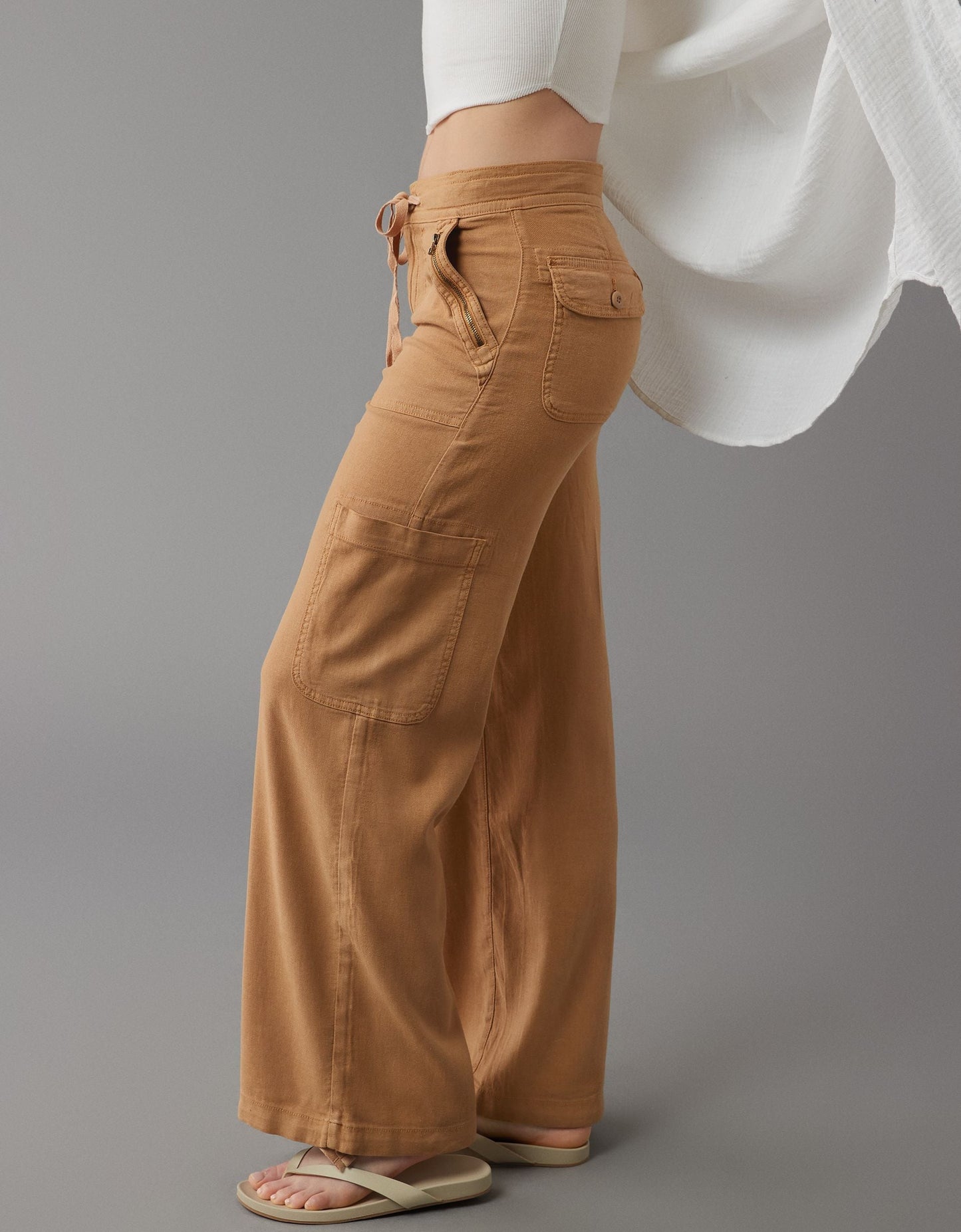 Usphonecards - Linen-Blend Wide-Leg Cargo Pant