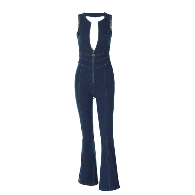 Usphonecards - Women&#39;s backless sweetheart denim jumpsuit