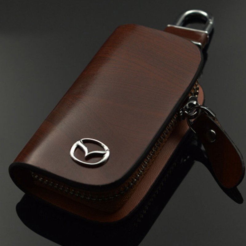 Usphonecards - Car Logo Leather Wood Grain Car Key Case