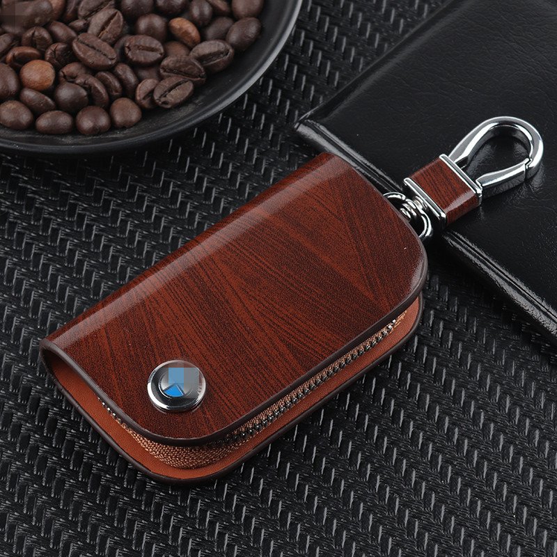 Usphonecards - Car Logo Leather Wood Grain Car Key Case