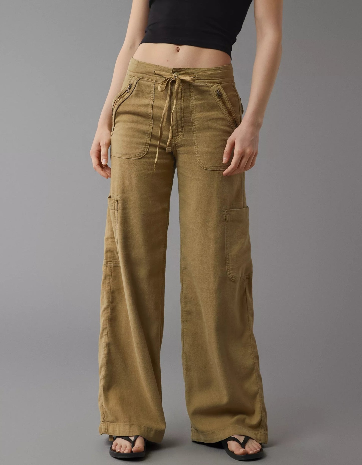 Usphonecards - Linen-Blend Wide-Leg Cargo Pant