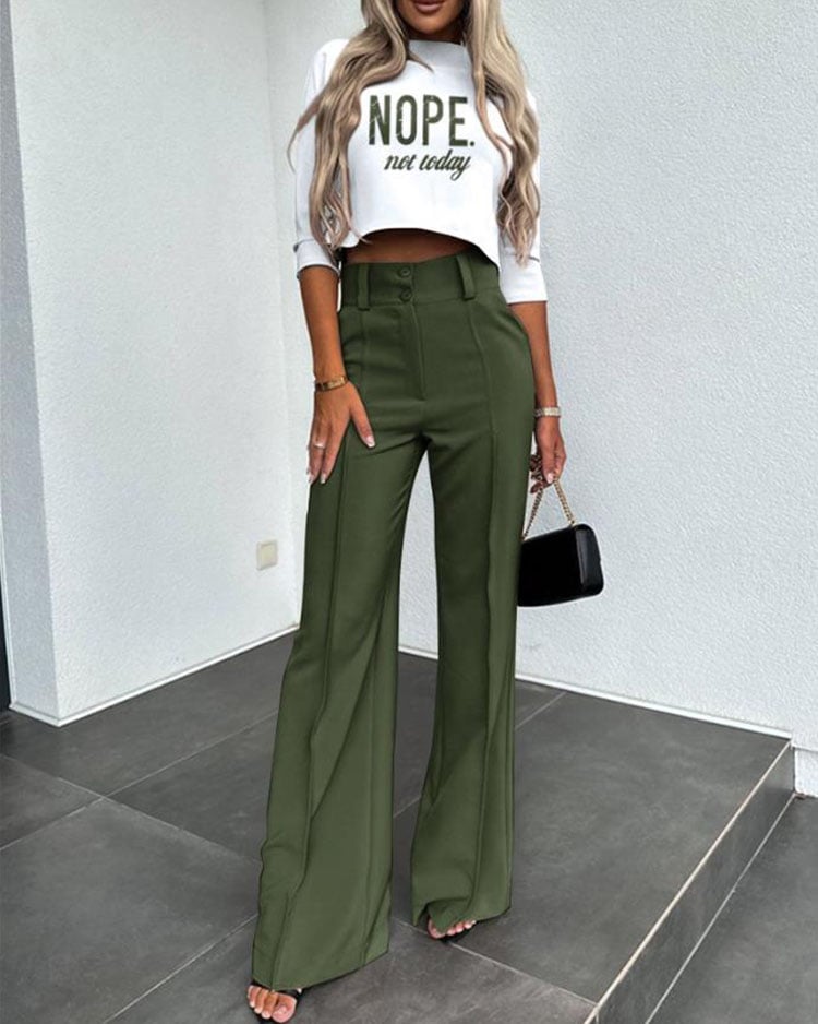 💥Hottest items this month - Solid Color Jacket & High Waist Straight Pants Set - naotstore