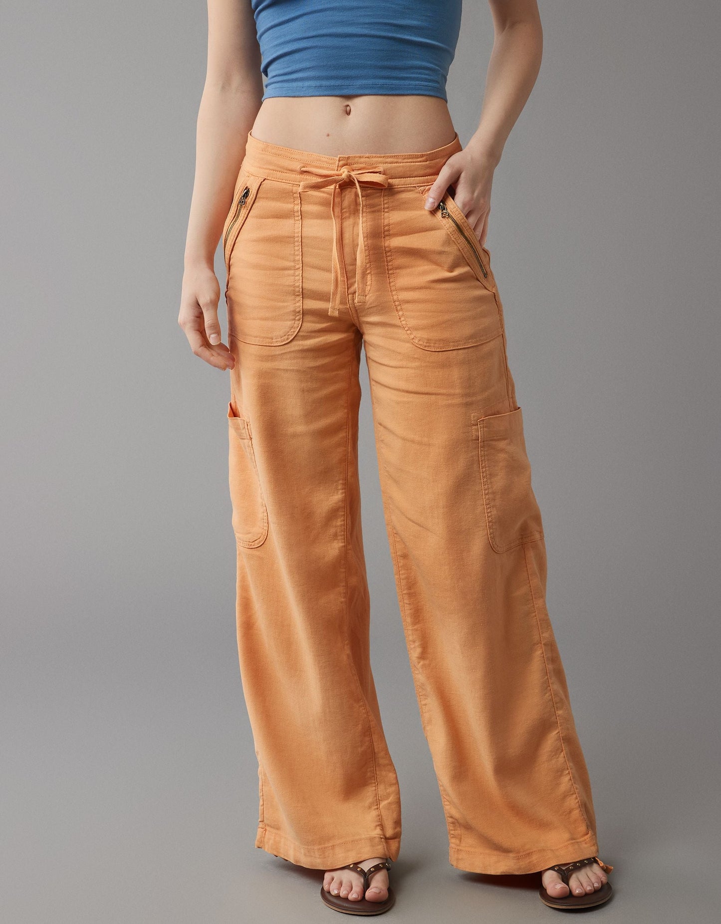 Usphonecards - Linen-Blend Wide-Leg Cargo Pant