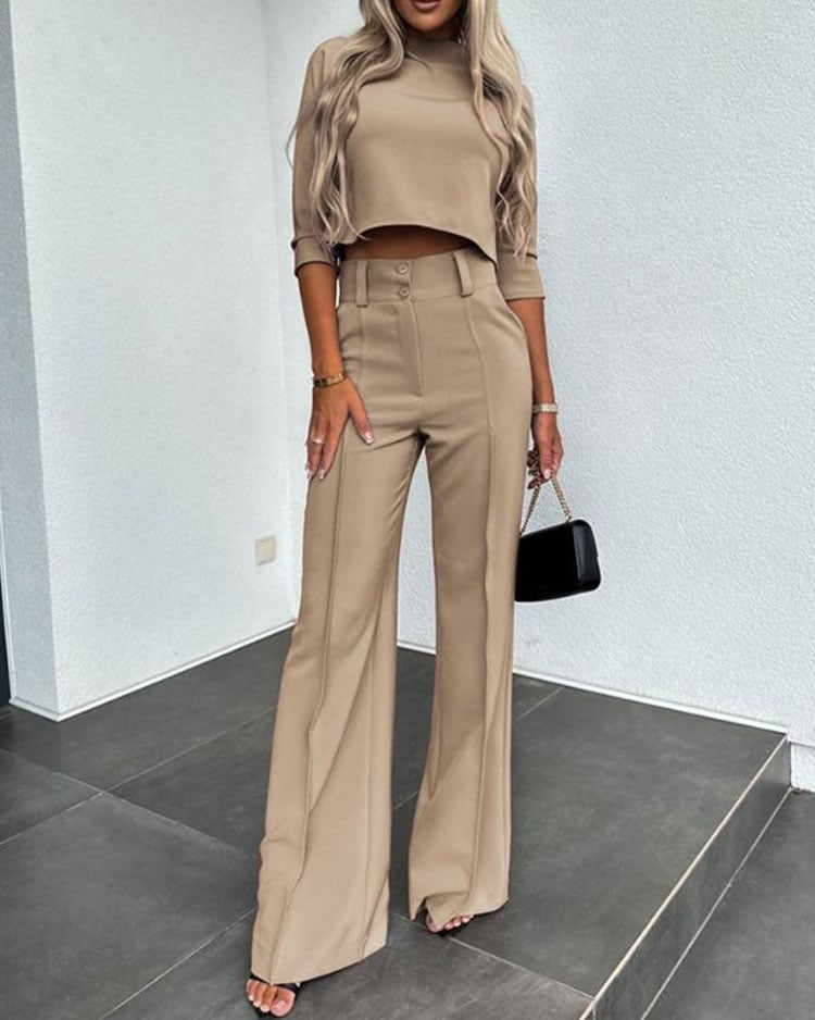 💥Hottest items this month - Solid Color Jacket & High Waist Straight Pants Set - naotstore