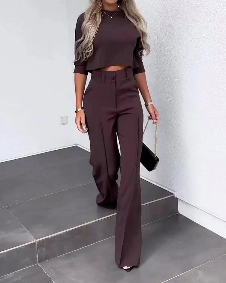 💥Hottest items this month - Solid Color Jacket & High Waist Straight Pants Set - naotstore