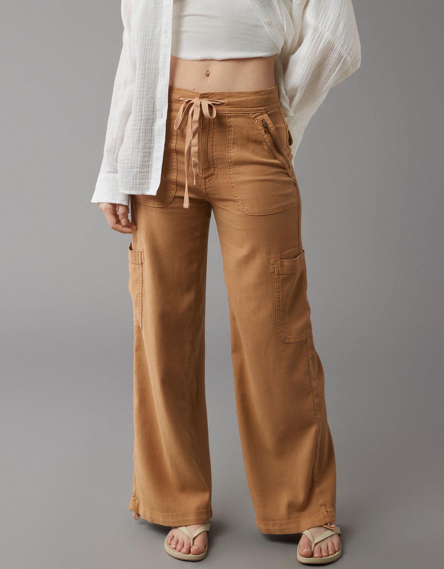 Usphonecards - Linen-Blend Wide-Leg Cargo Pant