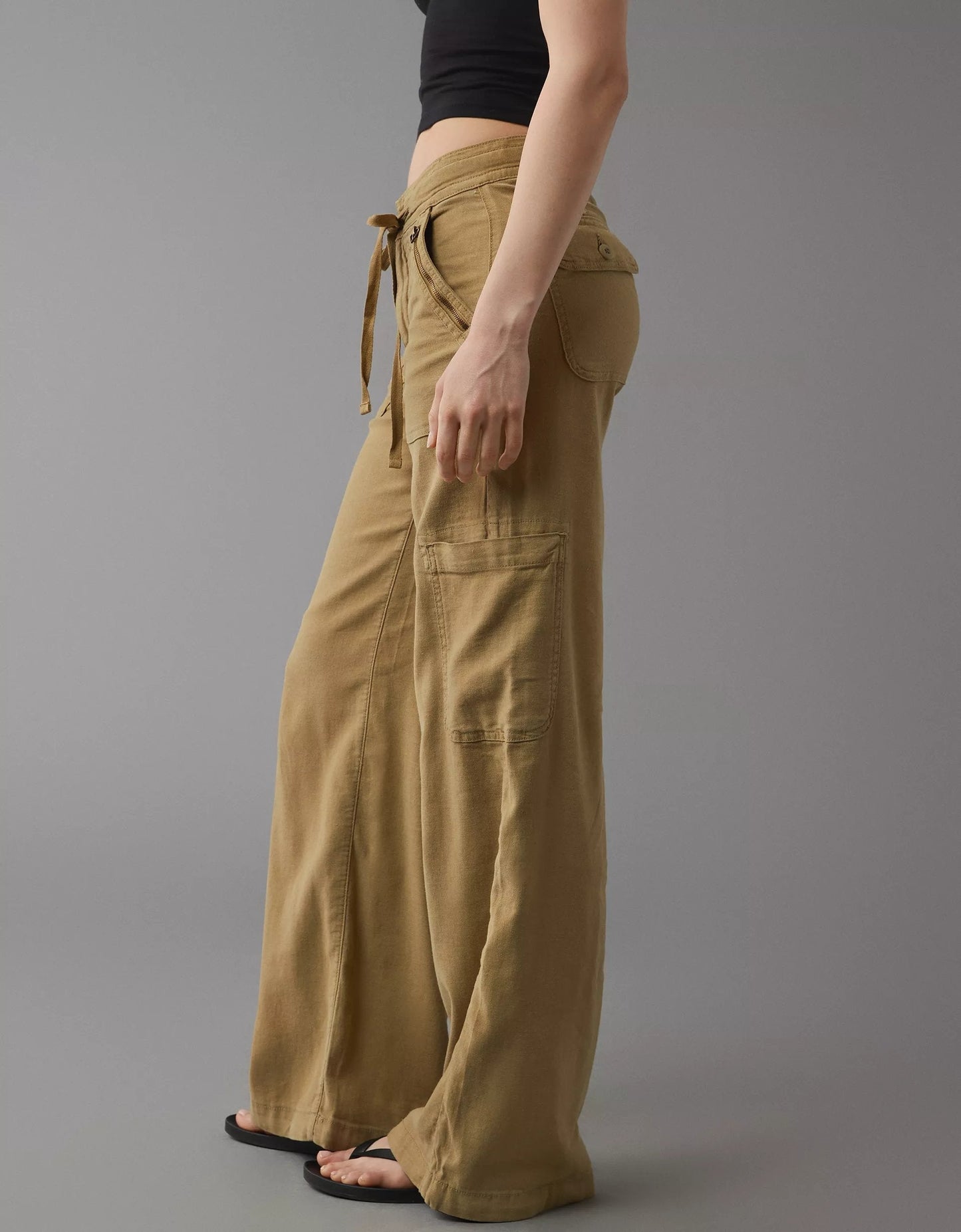 Usphonecards - Linen-Blend Wide-Leg Cargo Pant