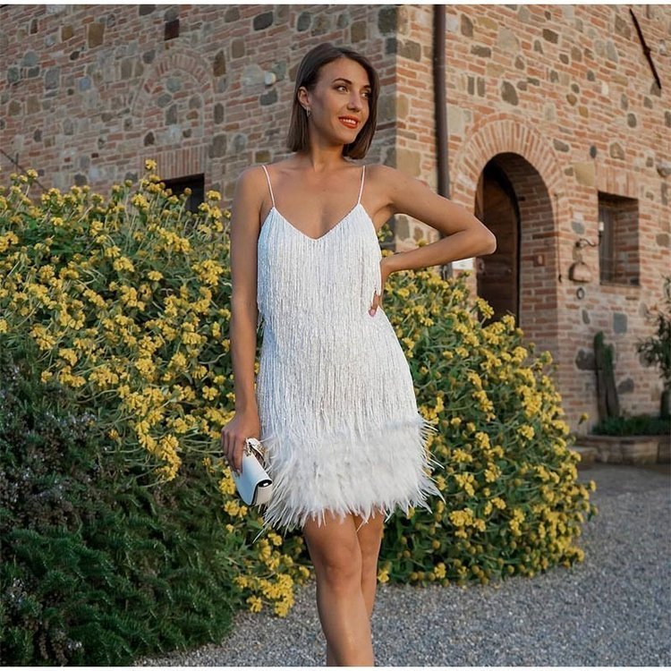 💥This month's hottest items - Women's Feather Fringe Sequin Spaghetti Strap Dress - naotstore