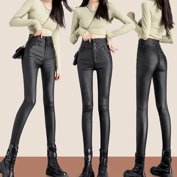 Usphonecards - Nice Gift! 3-button Quilted Matte Leather Leggings for Women