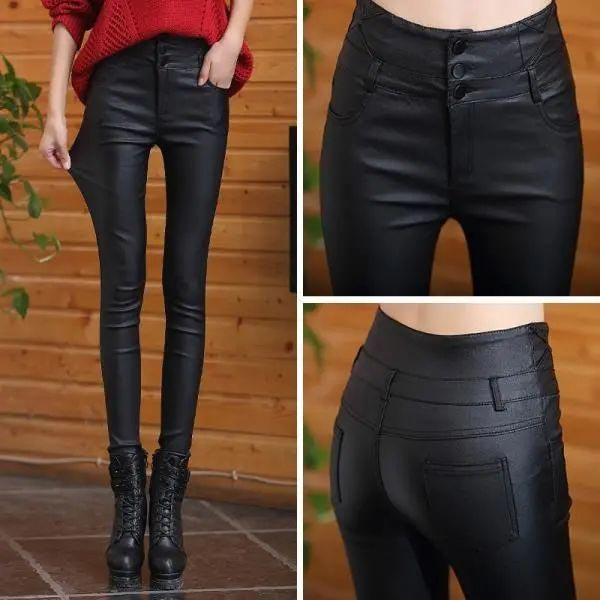 Usphonecards - Nice Gift! 3-button Quilted Matte Leather Leggings for Women